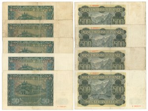 500 zlotys 1940 and 50 zlotys 1941 - set of 9 pcs.