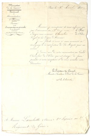 France, Information on the award of the Chevalier's Cross of the Legion of Honor 1841