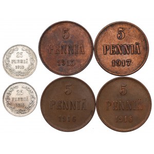 Russian occupation of Finland, Lot of 5-25 pennia