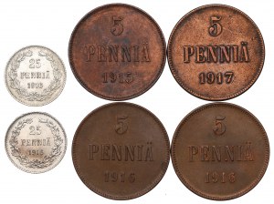 Russian occupation of Finland, Lot of 5-25 pennia
