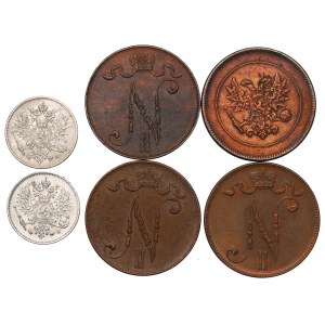 Russian occupation of Finland, Lot of 5-25 pennia