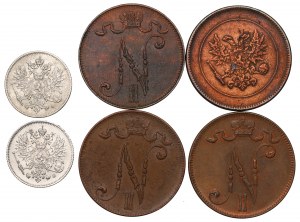 Russian occupation of Finland, Lot of 5-25 pennia