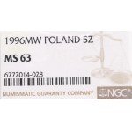 III RP, 5 złotych 1996 - NGC MS63