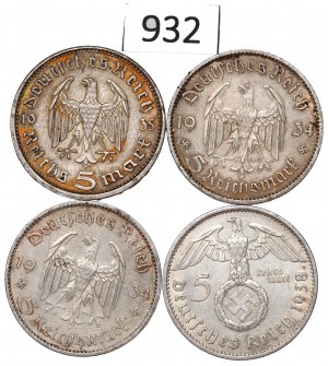 Germany, III Reich, Lot 5 mark 1934-38