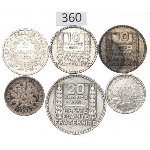 Francúzsko, sada 1-20 frankov 1871-1933