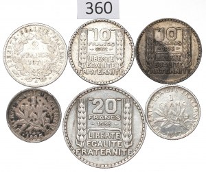 France, Lot 1-20 francs 1871-1933