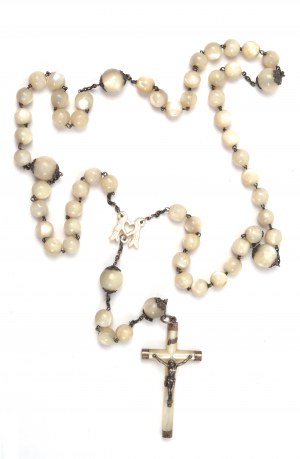 Large stately rosary, pearls and mother of pearl - silver