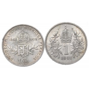 Austria, set di 1 corona 1901 e 1908
