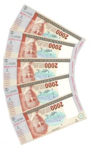 Costa Rica, 2000 Colones - Set of 5 copies.