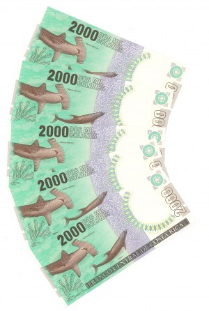 Costa Rica, 2000 Colones - Set of 5 copies.