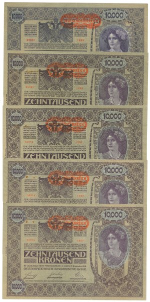 Austria, 10,000 crowns 1918 - set of 5 copies.