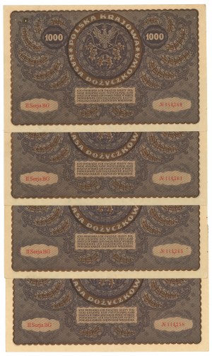 II RP, 1000 Polish marks 1919 II Serja BG - part of a bank parcel 4 copies.