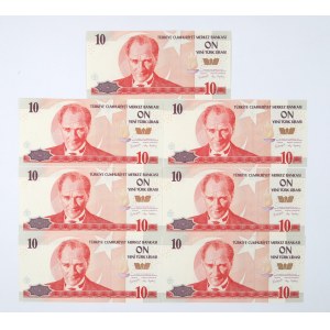 Turcja, 10 Lira - Zestaw 7 egz.