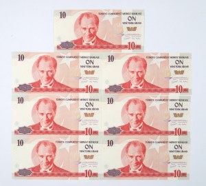Turkey, 10 Lira - Set of 7 copies.