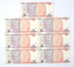Turkey, 10 Lira - Set of 7 copies.