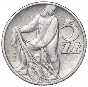 PRL, 5 zloty 1958 Fisherman - narrow eight