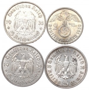 Germany, Third Reich, lot of 2-5 marks 1934-39