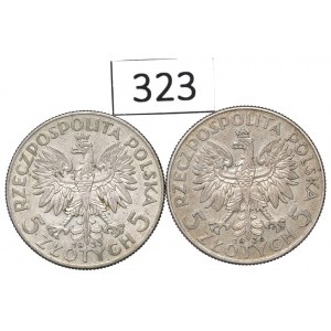 II RP, Zestaw 5 złotych 1933-34 Głowa kobiety