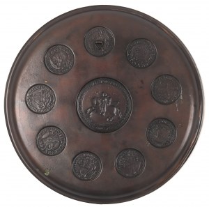 People's Republic of Poland, Hanging tray with images of Danzig and Elblag coins and Danzig medal 1642