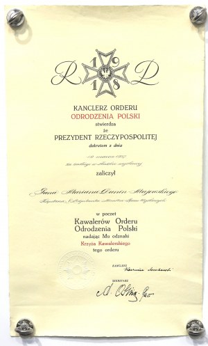 II RP, Awarding the Knight's Cross of the Order of Polonia Restituta - to Capt. Dunin-Majewski