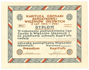 II RP, Diploma of Commemorative Badge of Former Ideological Prisoners - for Capt. Dunin-Majewski