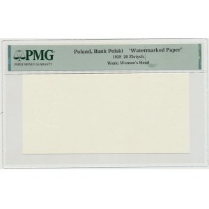 II RP, 20 złotych 1928 - papier ze znakiem wodnym - RZADKOŚĆ - PMG