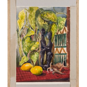 R. LAURENT (20th century), Still life with African figure / Landscape