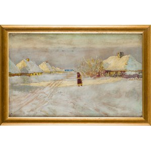Painter unspecified (19th-20th century), Walking through a snowy village