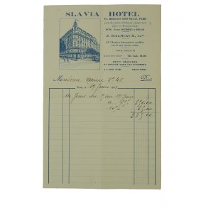 SLAVIA HOTEL w Paryżu , RACHUNEK za pobyt na druku z nagłówkiem i grafiką z hotelem, datowany 19.VI.1931r., [2]