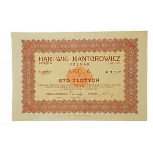HARTWIG KANTOROWICZ Poznañ Sp. Akc. Successor, one hundred zloty share II issue