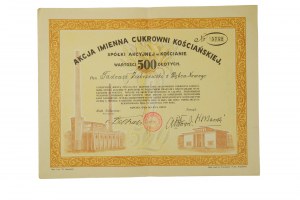 Name share of Kościańska Sugar Factory worth 500zl, Kościan on July 26, 1930. [W]