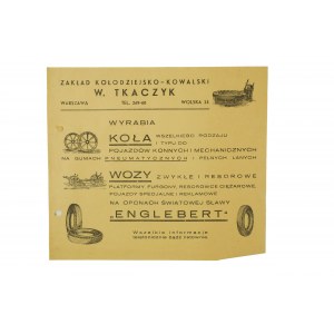 Zakład Kołodziejsko-Kowalski W. Tkaczyk , Warszawa ul. Wolska 23, REKLAMA, [T]