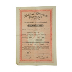 Zakład Ubezpieczeń Wzajemnych w Poznaniu UBEZPIECZENIE od ognia budowli z wnioskiem i kwitem zapłaty, maj-czerwiec 1937r.