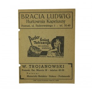 Karta z reklamami: Rolnicza Centrala Mięsna / Bracia Ludwig Hurtownia kapeluszy / W. Trojanowski itp., [AW IV]