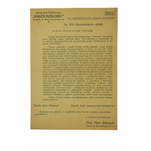 Miesięcznik Historyczny Przeszłość Poznań ul. Karwowskiego 22 DO KIEROWNIKÓW SZKÓŁ ulotka informująca o darach [przed 1939r.], [AW V]