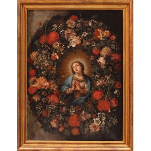 MADONNA W WIEŃCU KWIATÓW, XVII / XVIII w., Naśladowca Jana Brueghla