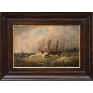 HOLENDERSKI OKRĘT NA WZBURZONYM MORZU, 1864, Malarz amsterdamski