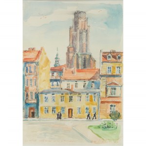 Irena Nowakowska-Acedańska (1906 Lwów - 1983 Gliwice) Gliwice. Kościół Wszystkich Świętych od ul. Wieczorka, 1970