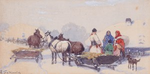 Adam Setkowicz (1875 Kraków - 1945 tamże), Zimowy zaprzęg przed chałupą