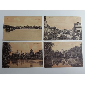 SET DI 6 CARTOLINE VARSAVIA, PIAZZA DEL TEATRO, PARCO UJAZDOWSKI, VEDUTA GENERALE, STAGNO NEL GIARDINO SASKI, MONUMENTO MICKIEWICZ, CHIESA ST. KRZYZA, ANTEGUERRA
