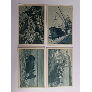SET DI 4 CARTOLINE NAVI, SS HEL, GDYNIA, STAGIONE DEL MERLUZZO