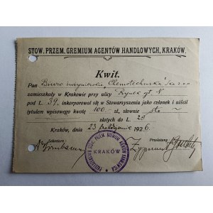 KRAKÓW KWIT STOW PRZEM GREMIUM AGENTÓW HANDLOWYCH KRAKÓW 1926 R