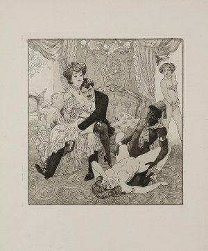 Franz von BAYROS - ps. Choisy LE CONIN, Scena erotyczna w salonie, 1907