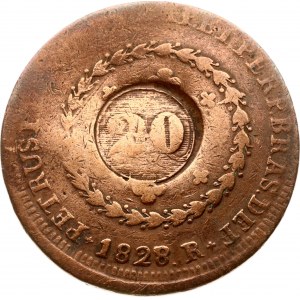 Brazil 20 Reis 1828 R Countermarked 80 Reis