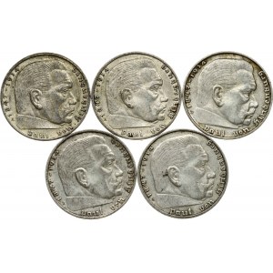 Germany Third Reich 2 Reichsmark (1937-1939) Lot of 5 Coins