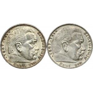 Germany Third Reich 5 Reichsmark 1938 F & 1939 A Hindenburg Lot of 2 Coins