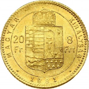 Hungary 8 Forint - 20 Francs 1881 KB