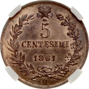 Italy 5 Centesimi 1861 M NGC MS 62 RB