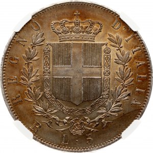 Italy 5 Lire 1876 R NGC UNC DETAILS