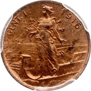Italy 1 Centesimo 1916 PCGS MS 64 RD